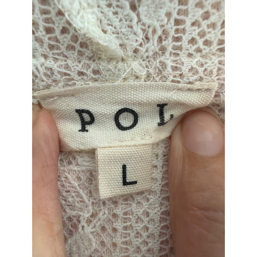 POL Mixed Media Hooded Top Women's Pink Lace Plaid Striped Boho Cottagecore L - Picture 9 of 13
